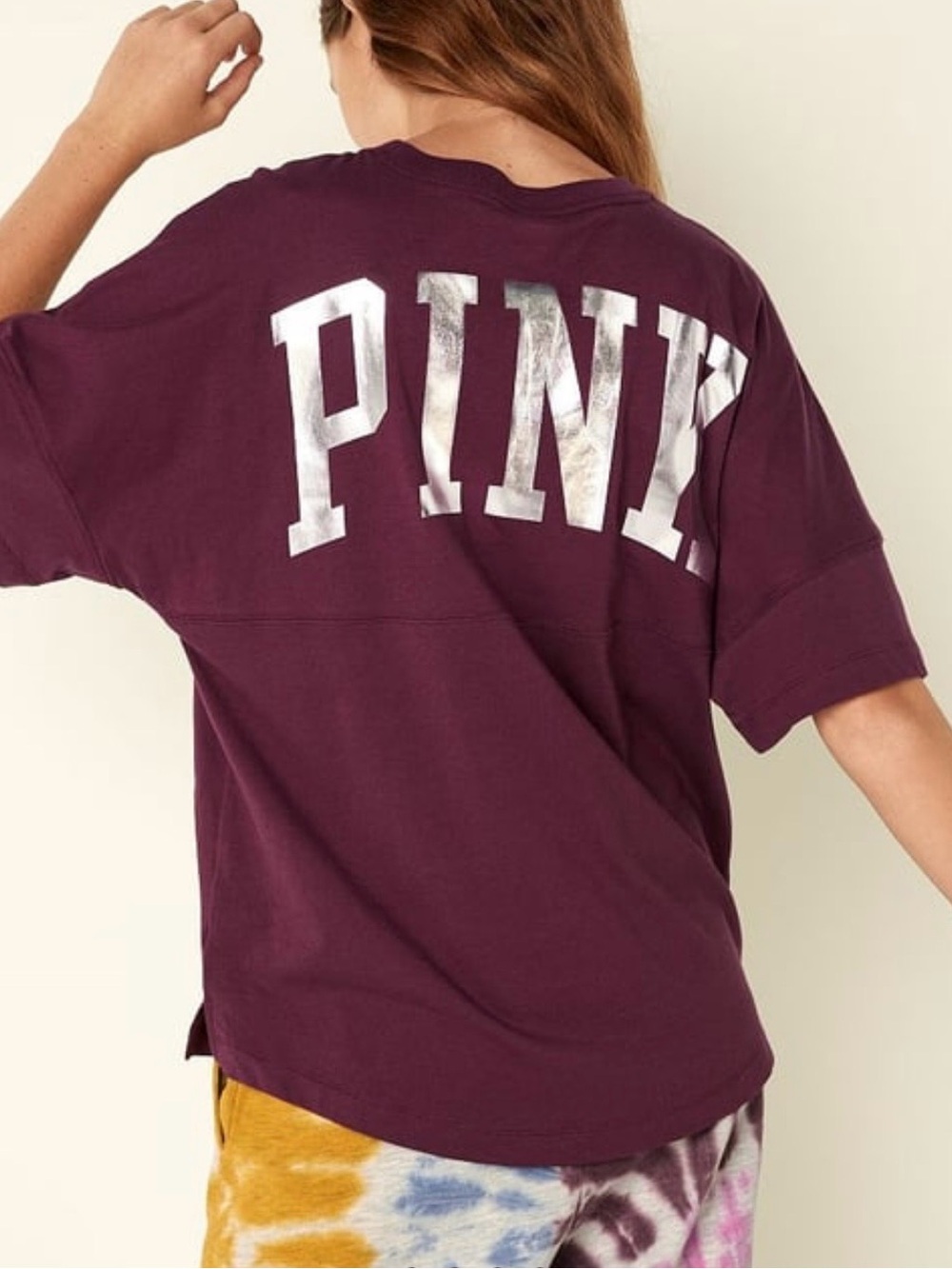 PINK Victoria's Secret Oversized Tee in Plum with Silver Logo